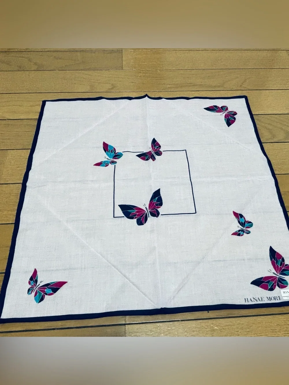 Hanae Mori White base/Multicolor 100% Cotton Handkerchief/Bandana/Scarf 43cm/17”